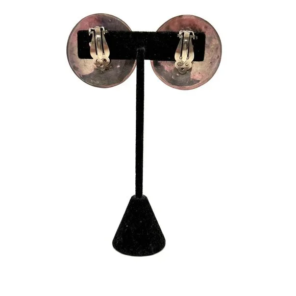 Vintage Navajo Native Sterling Silver Clip-On Earrings Intricate Stamped Floral - Picture 6 of 7